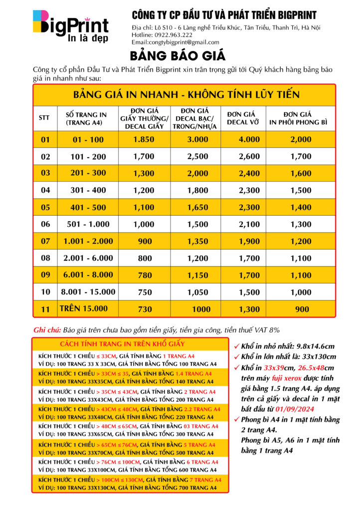 báo giá in nhanh