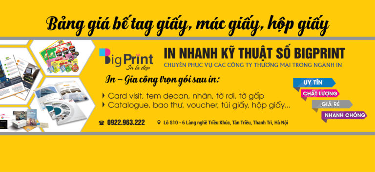 Bảng giá cắt bế nhãn giấy, hộp giấy