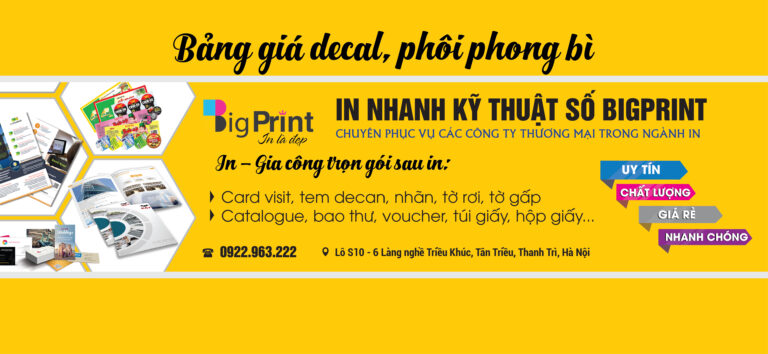 Bảng giá decal – phong bì phôi