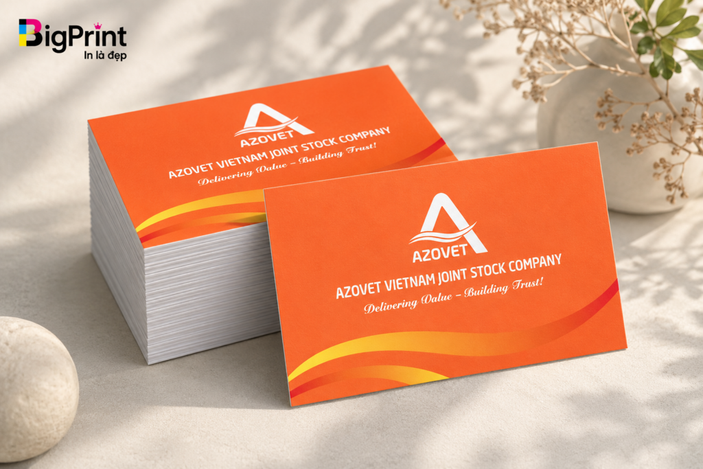 Mẫu card visit công ty với thiết kế hiện đại, màu sắc sắc nét, in nhanh trên giấy C300 cán mờ tại BigPrint Hà Nội.