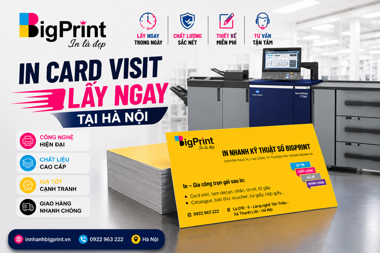 In card visit lấy ngay tại Hà Nội bằng máy in kỹ thuật số chất lượng cao, giao nhanh trong ngày tại BigPrint.