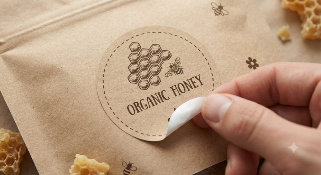 Decal giấy kraft - Tem nhãn mật ong Mẫu in tem mật ong decal giấy kraft bế tròn siêu đẹp